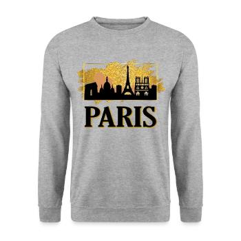 Paris France France Skyline Tour Eiffel Or - Sweat-shirt Unisexe - gris chiné - Devant - Alina (178cm) & Michal (187cm)