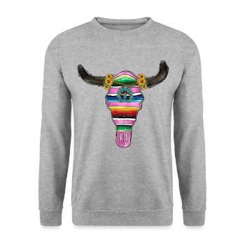 Serape Bull Skull and Turquoise - Unisex Sweatshirt - salt & pepper - Front - Alina (178cm) & Michal (187cm)
