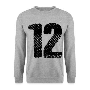 12 Zahl Trikot - Unisex Pullover - Weißgrau meliert - Vorne - Alina (178cm) & Michal (187cm)