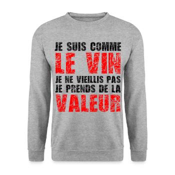 Je Suis Comme Le Vin - Sweat-shirt Unisexe - gris chiné - Devant - Alina (178cm) & Michal (187cm)