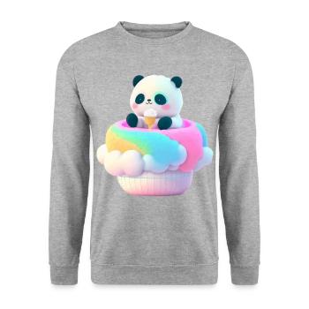 Panda coton candy barbe a papa anime kawaii Japon - Sweat-shirt Unisexe - gris chiné - Devant - Alina (178cm) & Michal (187cm)