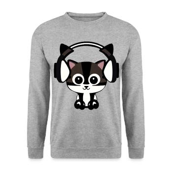 Melodic velvet paw: cat with headset - Unisex Sweatshirt - salt & pepper - Front - Alina (178cm) & Michal (187cm)