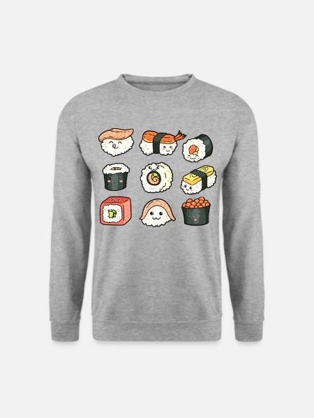 Lustige Manga Style Sushi Geschenkidee Japan - Unisex Pullover - Weißgrau meliert