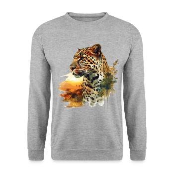 Leopard Raubkatze Natur Wildnis Afrika Safari - Unisex Pullover - Weißgrau meliert - Vorne - Alina (178cm) & Michal (187cm)