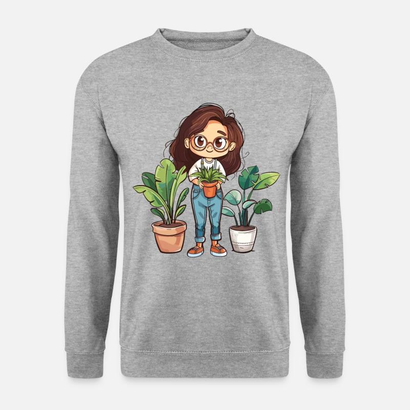 Pflanzen Plant Lady Frau Mädchen I Love Plants - Unisex Pullover - Weißgrau meliert