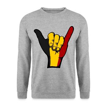 Belgien Flagge Surfing Symbol - Unisex Pullover - Weißgrau meliert - Vorne - Alina (178cm) & Michal (187cm)