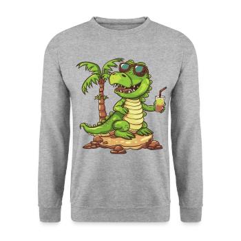 Alligator Summer Beach Vacation - Unisex Sweatshirt - salt & pepper - Front - Alina (178cm) & Michal (187cm)