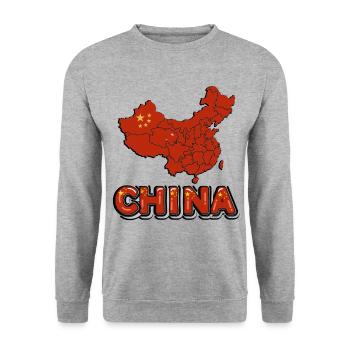 Chine Asie Asie continent Drapeau Drapeau Police - Sweat-shirt Unisexe - gris chiné - Devant - Alina (178cm) & Michal (187cm)