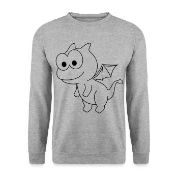 Drache Comic Tier - Unisex Pullover - Weißgrau meliert - Vorne - Alina (178cm) & Michal (187cm)