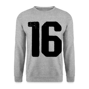 16 Zahl Trikot - Unisex Pullover - Weißgrau meliert - Vorne - Alina (178cm) & Michal (187cm)