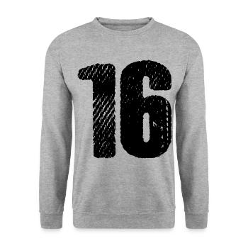 16 Zahl Trikot - Unisex Pullover - Weißgrau meliert - Vorne - Alina (178cm) & Michal (187cm)