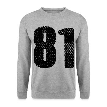 81 Zahl Trikot - Unisex Pullover - Weißgrau meliert - Vorne - Alina (178cm) & Michal (187cm)