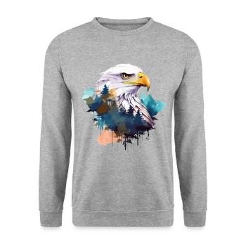 Adler Adlerkopf Natur Wildnis Wald Bäume Kunst - Unisex Pullover - Weißgrau meliert - Vorne - Alina (178cm) & Michal (187cm)