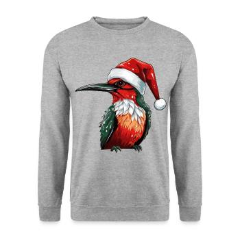 Kolibri Vogel Weihnachten Portät - Unisex Pullover - Weißgrau meliert - Vorne - Alina (178cm) & Michal (187cm)