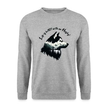 Schlittenhund - Unisex Pullover - Weißgrau meliert - Vorne - Alina (178cm) & Michal (187cm)