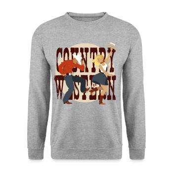 Pays Western - Sweat-shirt Unisexe - gris chiné - Devant - Alina (178cm) & Michal (187cm)