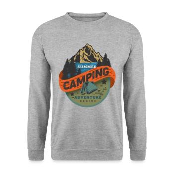 Sommer Camping Abenteuer beginnt - Unisex Pullover - Weißgrau meliert - Vorne - Alina (178cm) & Michal (187cm)