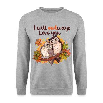I will owlways love you - Niedliche Eulen Herbst - Unisex Pullover - Weißgrau meliert - Vorne - Alina (178cm) & Michal (187cm)