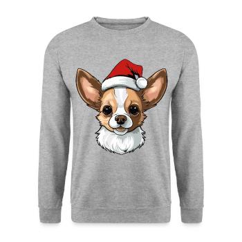 Portrait de Noël tête de chien chihuahua - Sweat-shirt Unisexe - gris chiné - Devant - Alina (178cm) & Michal (187cm)