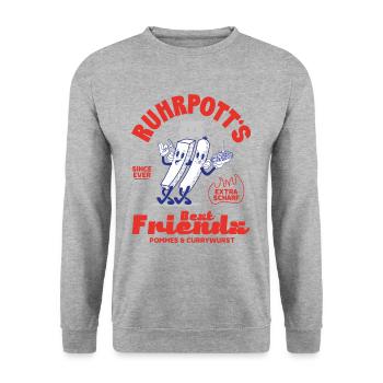 Ruhrpott Motiv - Pommes & Currywurst, Funny - Unisex Pullover - Weißgrau meliert - Vorne - Alina (178cm) & Michal (187cm)