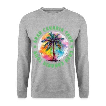 Gran Canaria Tour Urlaub Plame Bunt - Unisex Pullover - Weißgrau meliert - Vorne - Alina (178cm) & Michal (187cm)