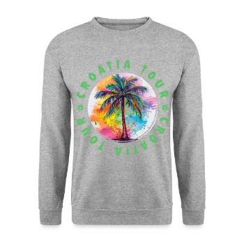 Croatia Tour Urlaub Plame Bunt - Unisex Pullover - Weißgrau meliert - Vorne - Alina (178cm) & Michal (187cm)