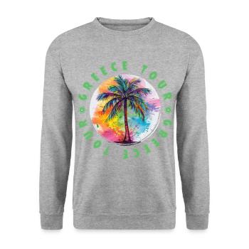 Greece Tour Urlaub Plame Bunt - Unisex Pullover - Weißgrau meliert - Vorne - Alina (178cm) & Michal (187cm)