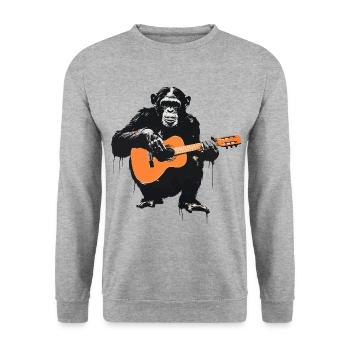 Chimpanzee with guitar - Unisex Sweatshirt - salt & pepper - Front - Alina (178cm) & Michal (187cm)