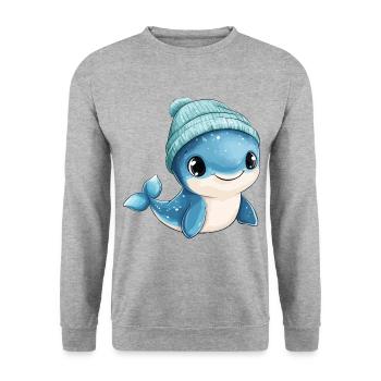 Whale Cute Cute Baby Kids Animal Blue Whale Cartoon - Unisex Sweatshirt - salt & pepper - Front - Alina (178cm) & Michal (187cm)