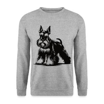 Zwergschnauzer Design – Für Schnauzer-Liebhaber - Unisex Pullover - Weißgrau meliert - Vorne - Alina (178cm) & Michal (187cm)