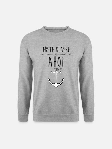 Erste Klasse Ahoi Schiff SChulanfang Geschenk - Unisex Pullover - Weißgrau meliert