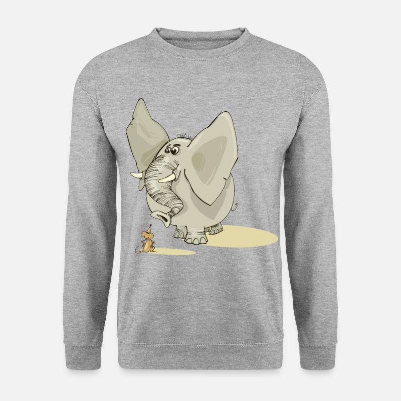 Risegier Elefant hat angst vor kleiner Maus - Unisex Pullover - Weißgrau meliert