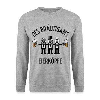 Des Bräutigams Eierköpfe (JGA / Team / POS / 3C) - Unisex Pullover - Weißgrau meliert - Vorne - Alina (178cm) & Michal (187cm)