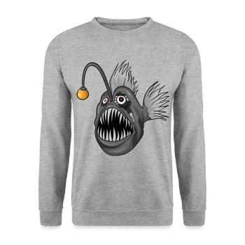 Gruseliger Teufelfisch - Unisex Pullover - Weißgrau meliert - Vorne - Alina (178cm) & Michal (187cm)