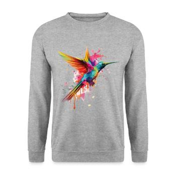 Hummingbird Animal Art Watercolor Splash Colorful - Unisex Sweatshirt - salt & pepper - Front - Alina (178cm) & Michal (187cm)