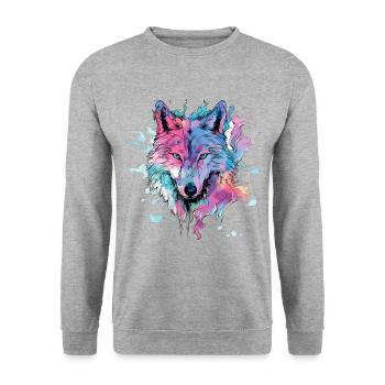 Wolf Wolf Head Colorful Splash Nature Wilderness Art - Unisex Sweatshirt - salt & pepper - Front - Alina (178cm) & Michal (187cm)