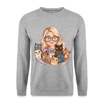 Chat Dame Chats Femme Fille J’aime Les Chats Drôle - Sweat-shirt Unisexe - gris chiné - Devant - Alina (178cm) & Michal (187cm)