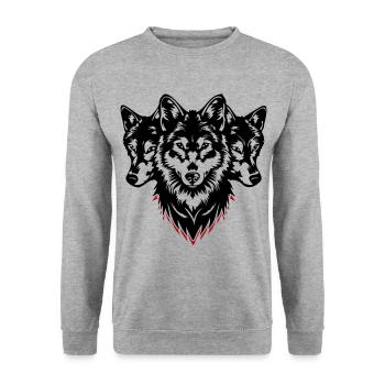 Wolf Kopf Rudel - Unisex Pullover - Weißgrau meliert - Vorne - Alina (178cm) & Michal (187cm)
