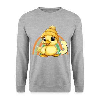 3. Geburtstag Ente Regenbogen Süß Niedlich - Unisex Pullover - Weißgrau meliert - Vorne - Alina (178cm) & Michal (187cm)