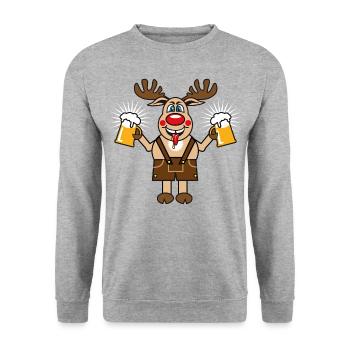 148 Hirsch Rudi Bier besoffen lustig - Unisex Pullover - Weißgrau meliert - Vorne - Alina (178cm) & Michal (187cm)