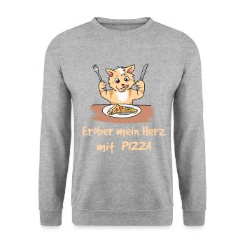 Cat conquer my heart with Pizza Fantasy kids - Unisex Sweatshirt - salt & pepper - Front - Alina (178cm) & Michal (187cm)