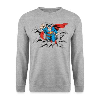 DC Comics Originals Superman Fliegend - Unisex Pullover - Weißgrau meliert - Vorne - Alina (178cm) & Michal (187cm)