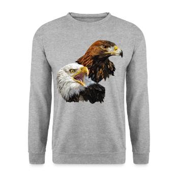 Weißkopfseeadler und Steinadler - Unisex Pullover - Weißgrau meliert - Vorne - Alina (178cm) & Michal (187cm)