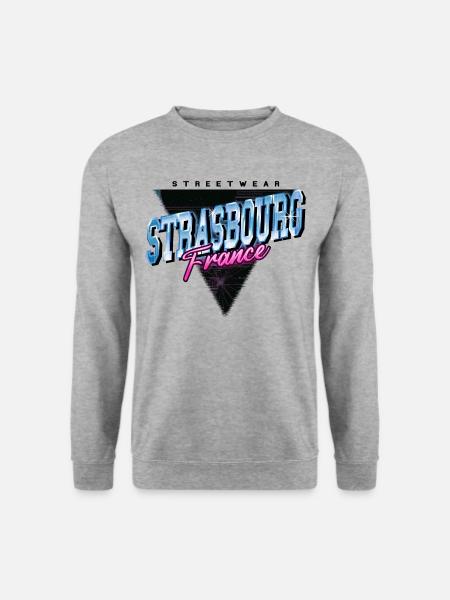 Straßburg Frankreich Stadt Skyline Vintage Retro - Unisex Pullover - Weißgrau meliert