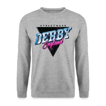 Derby Angleterre UK City Skyline Vintage Rétro - Sweat-shirt Unisexe - gris chiné - Devant - Alina (178cm) & Michal (187cm)