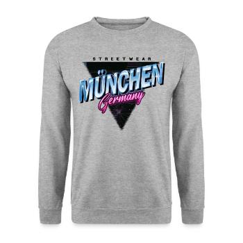 Munich Germany City Skyline Vintage Retro - Unisex Sweatshirt - salt & pepper - Front - Alina (178cm) & Michal (187cm)