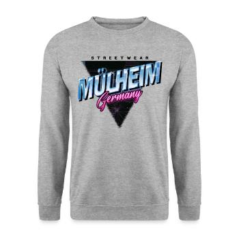 Mülheim Deutschland Stadt Skyline Vintage Retro - Unisex Pullover - Weißgrau meliert - Vorne - Alina (178cm) & Michal (187cm)