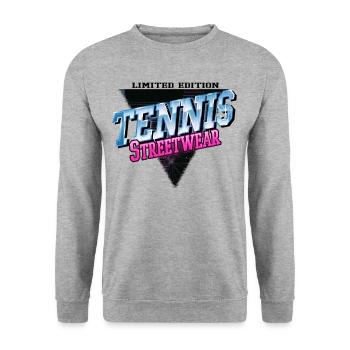 Tennis Sport Vintage Retro Streetwear Spieler - Unisex Pullover - Weißgrau meliert - Vorne - Alina (178cm) & Michal (187cm)