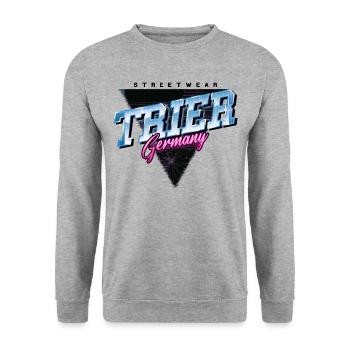 Trier Germany City Skyline Vintage Retro - Unisex Sweatshirt - salt & pepper - Front - Alina (178cm) & Michal (187cm)