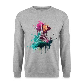 Paris France City Skyline Tour Eiffel Art - Sweat-shirt Unisexe - gris chiné - Devant - Alina (178cm) & Michal (187cm)